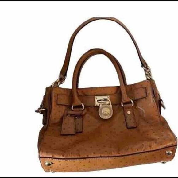 Michael Kors Hamilton Orange Ostrich Leather Satchel Tote Bag - Picture 5 of 8